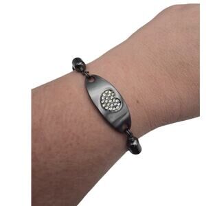 Lia Sophia Black-Tone Multi-Strand Bracelet with Rhinestone Heart